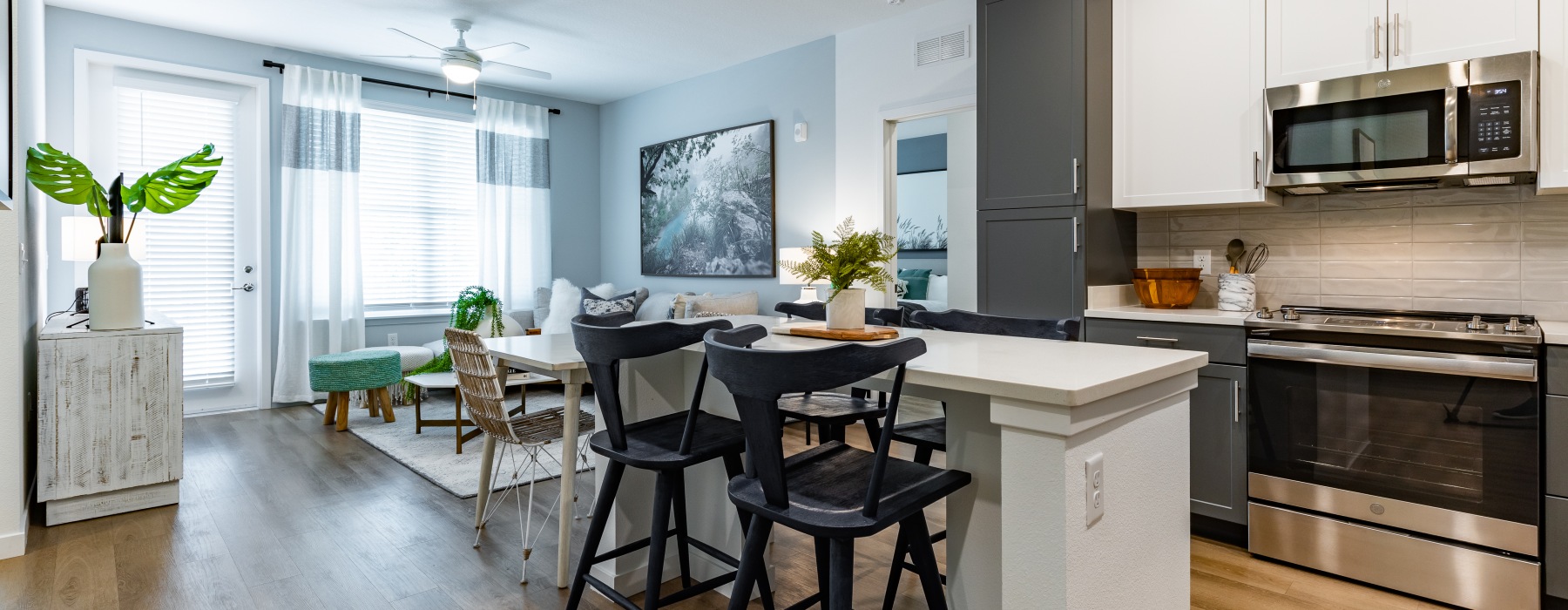 kitchen overlooking the living room